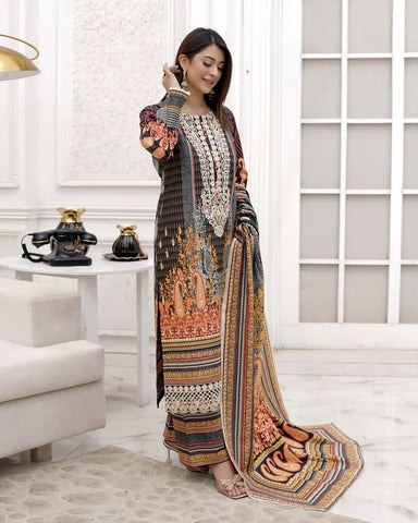 Embroidered Three Piece | Khushbu Printed Series | Luxury Winter Cotton