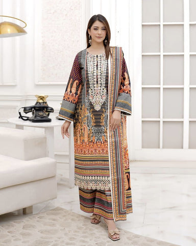 Embroidered Three Piece | Khushbu Printed Series | Luxury Winter Cotton