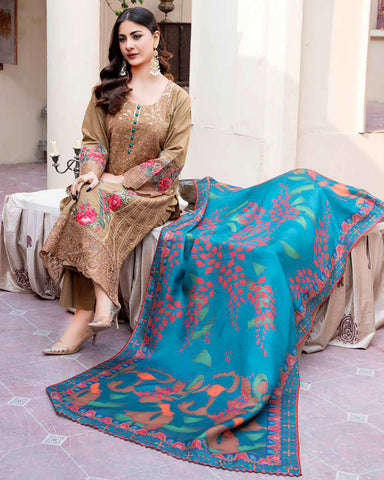 Designer Three Piece | Embroidered - Ashi | Luxury Khaddar
