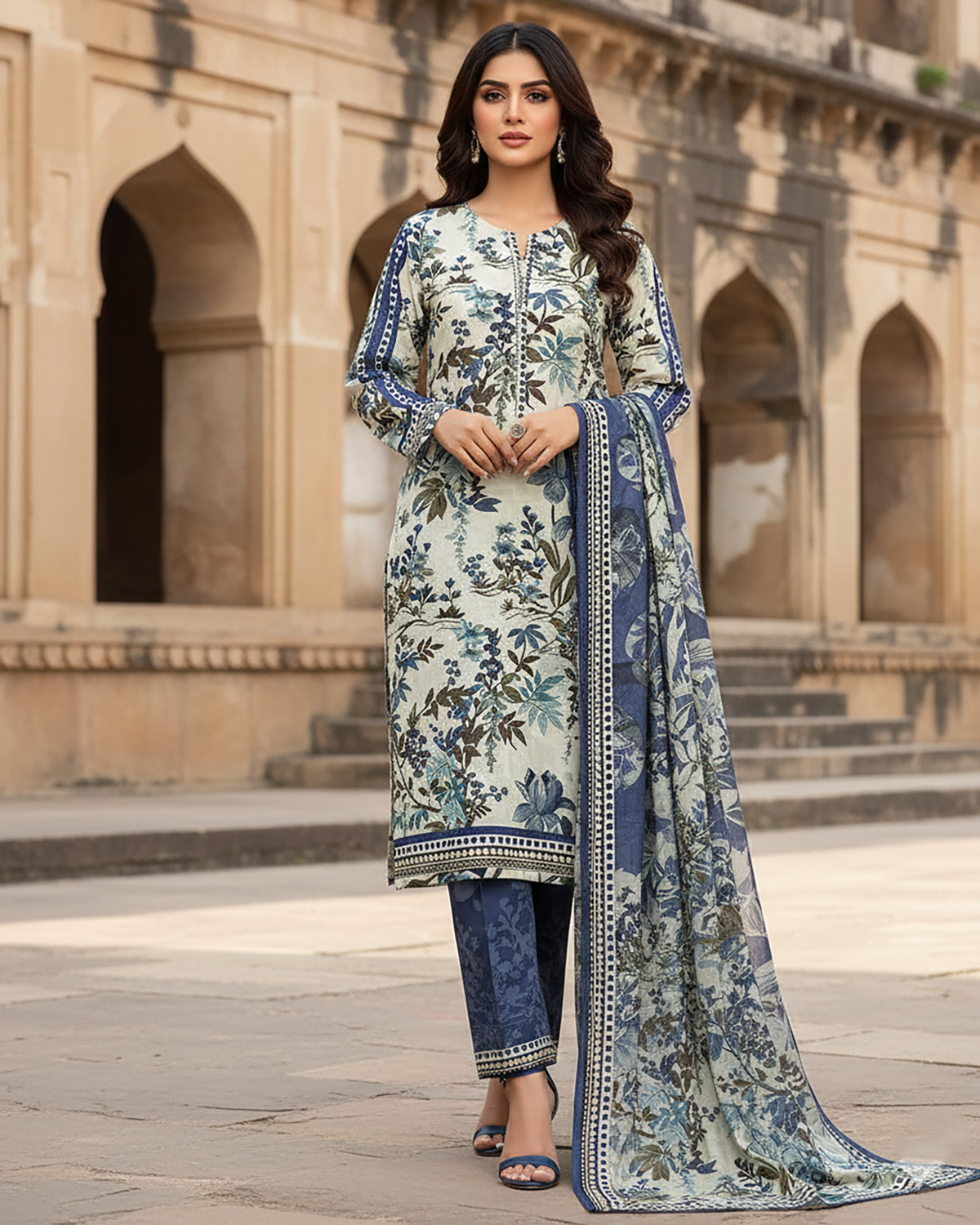 Digital Printed Three Piece | Designer "Hamna" | Soft Khaddar