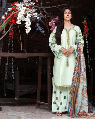 Designer Three Piece | Round Ghera | Embroidered