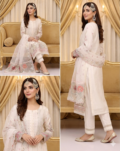 Formal Three Piece | Embroidered Festive-Falsafa | Premium Organza