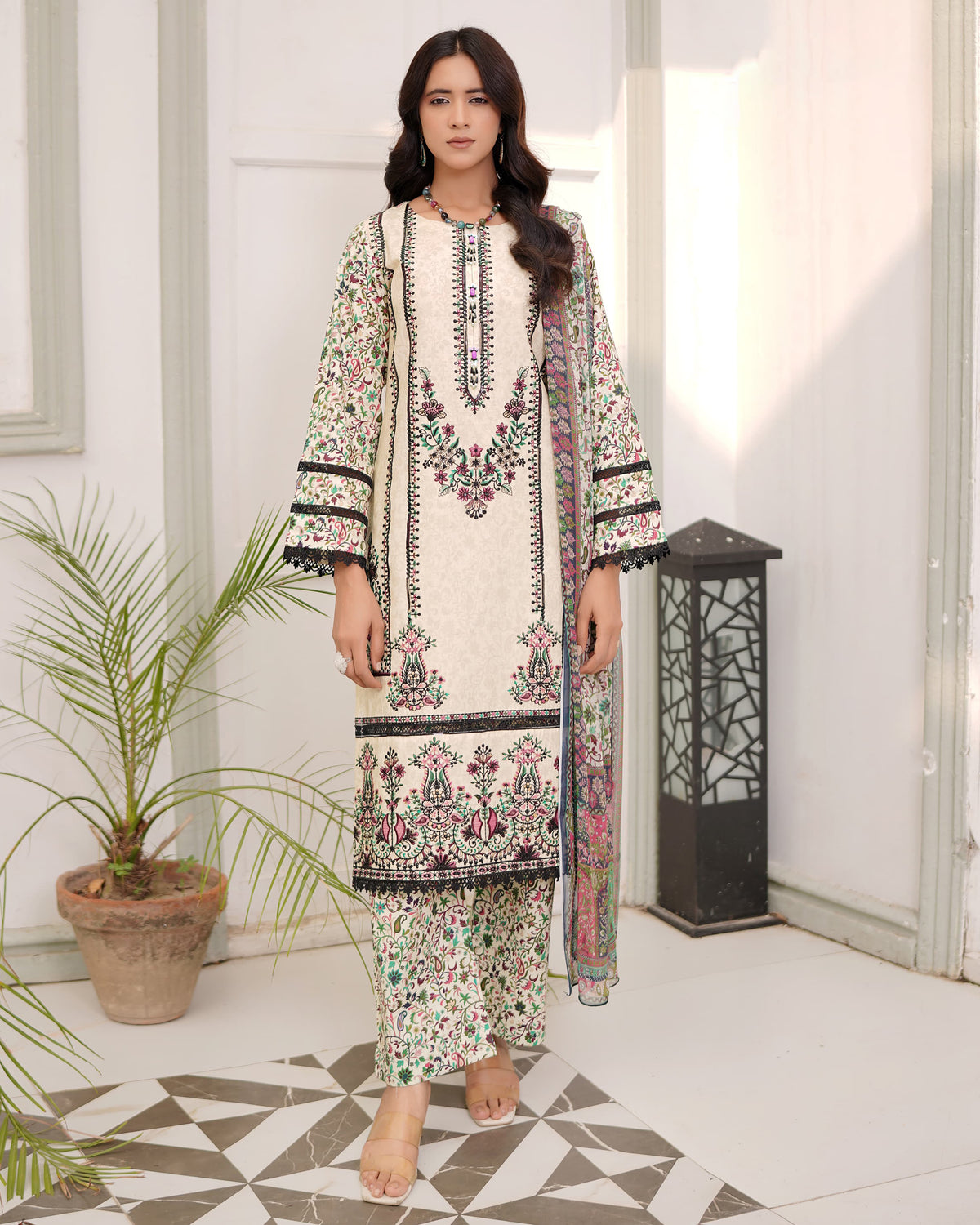 Designer Three Piece | Digital Printed Embroidered | Premium Khaddar