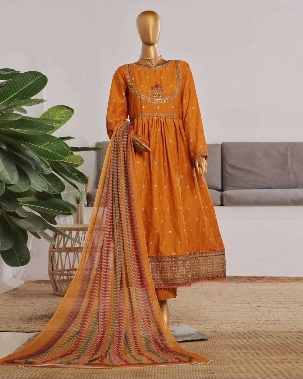 Three Piece | Fancy Embroidered Frock | Premium Jacquard