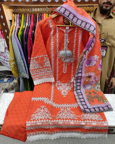 Designer Embroidered Three Piece | Anarkali | Khaddar Cotton