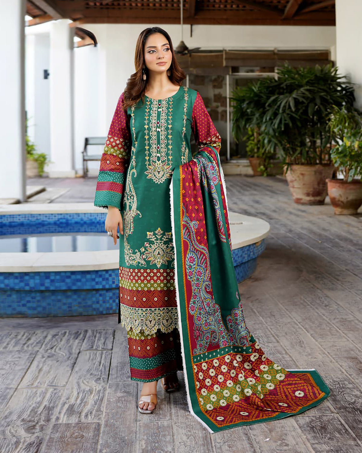 Embroidered Three Piece | Khushbu Printed Series | Luxury Winter Cotton