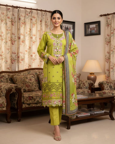Designer Three Piece | Embroidered - Dhadkan | Khaddar Cotton