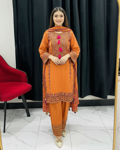 Designer Three Piece | Chilli Milli | Khaddar / Winter Cotton