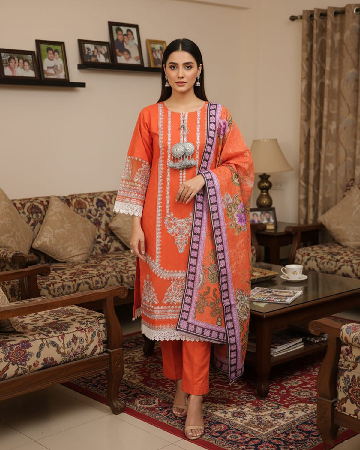 Designer Embroidered Three Piece | Anarkali | Khaddar Cotton