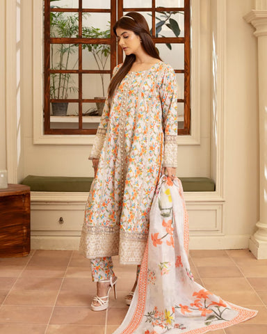 Designer Embroidered Three Piece | Elegant Style | Luxury Winter Cotton