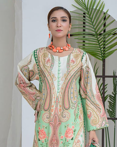 Digital Printed Three Piece | A/Line Long Shirt | Cambric Weighted Cotton