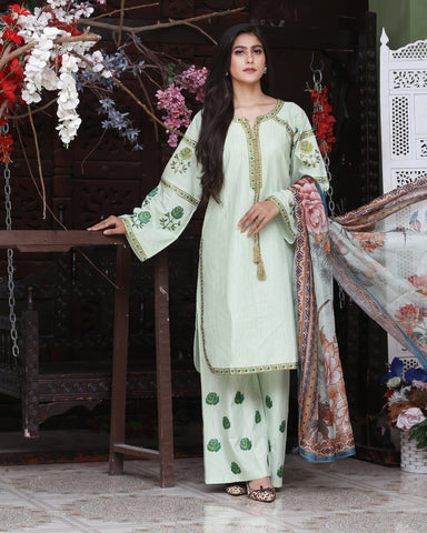 Designer Three Piece | Round Ghera | Embroidered