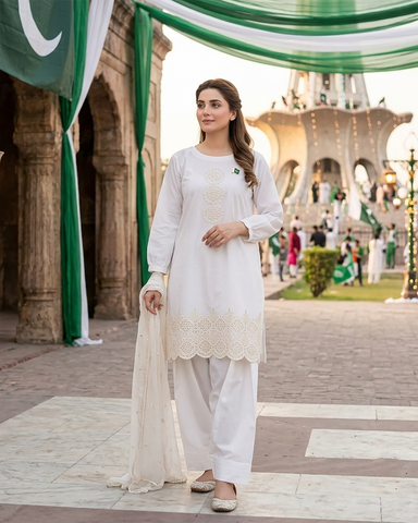 Designer Embroidered Shirt | Azadi Special | Cotton Lawn