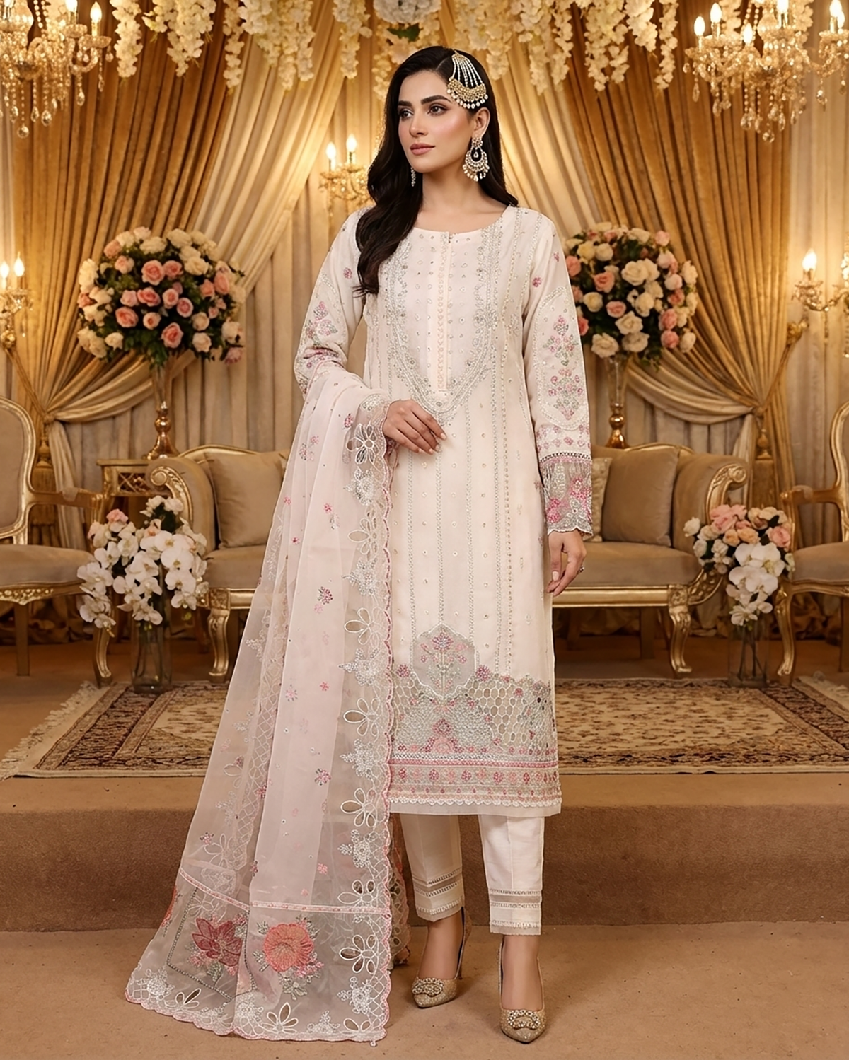 Formal Three Piece | Embroidered Festive-Falsafa | Premium Organza