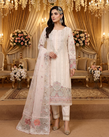 Formal Three Piece | Embroidered Festive-Falsafa | Premium Organza