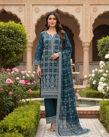 Three Piece Formals | Embroidered - White & White - Eid Special | Premium Lawn