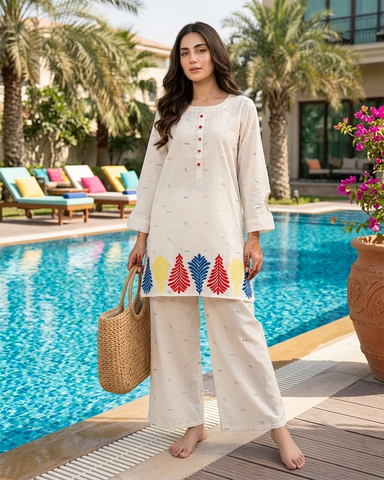 Semi Western Two Piece | Co-Ord Set - Dilnasheen | Slub Cotton