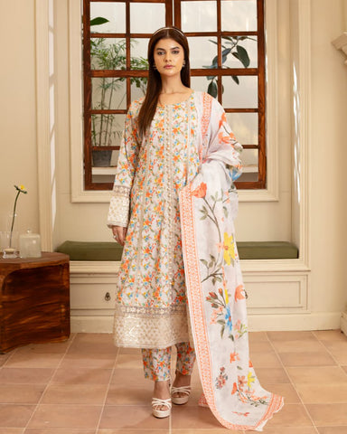 Designer Embroidered Three Piece | Elegant Style | Luxury Winter Cotton