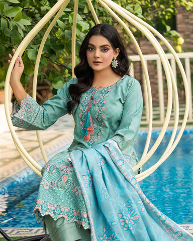 Designer Three Piece | Embroidered - Zouq 2 | Luxury Dhanak