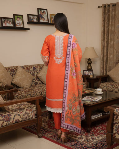 Designer Embroidered Three Piece | Anarkali | Khaddar Cotton