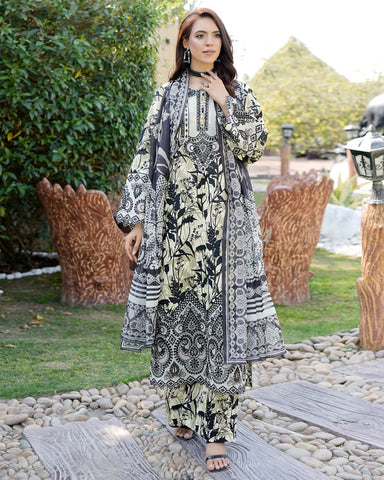 Designer Three Pieces | Embroidered-Mahay | Premium Printed Lawn