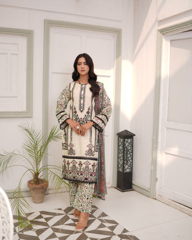 Designer Three Piece | Digital Printed Embroidered | Premium Khaddar