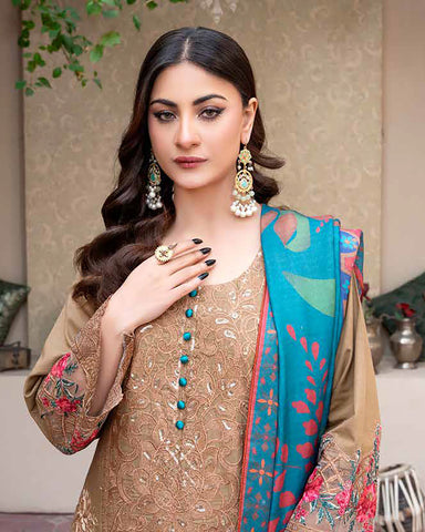 Designer Three Piece | Embroidered - Ashi | Luxury Khaddar