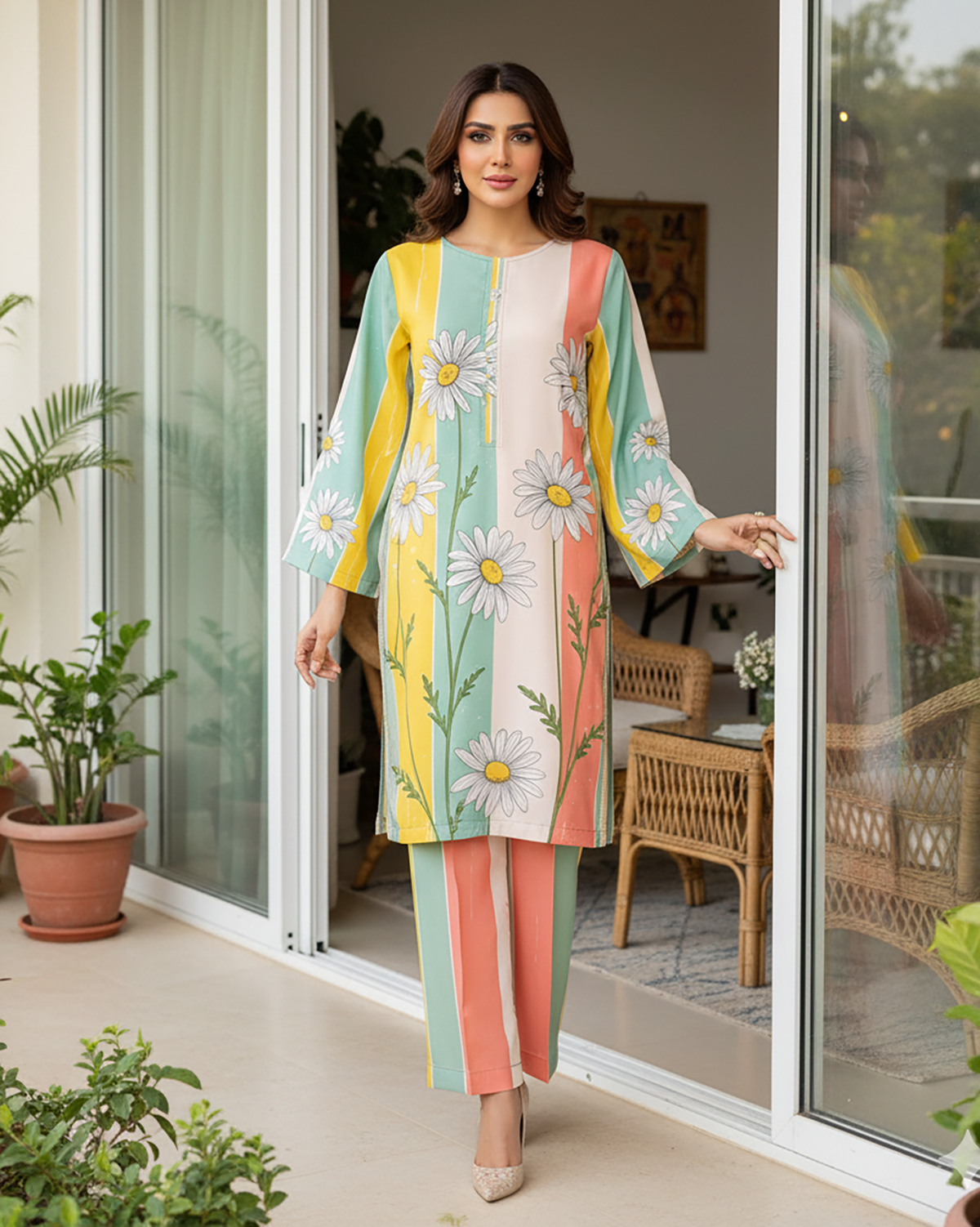 Designer Embroidered Two Piece | Florence | Linen