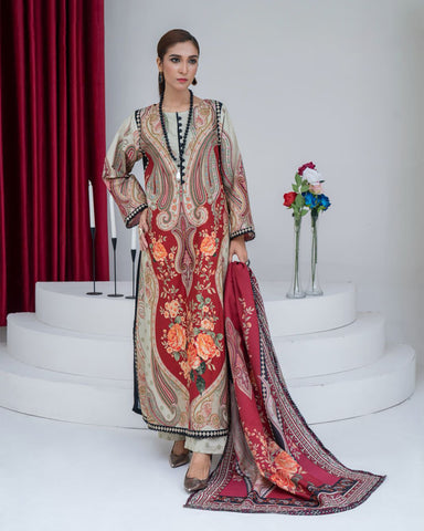 Digital Printed Three Piece | A/Line Long Shirt | Cambric Weighted Cotton