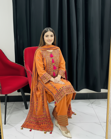Designer Three Piece | Chilli Milli | Khaddar / Winter Cotton