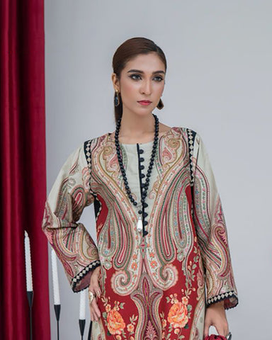 Digital Printed Three Piece | A/Line Long Shirt | Cambric Weighted Cotton