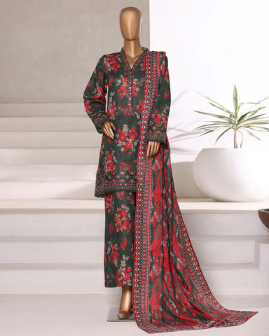 Embroidered Three Piece | Designer Printed - Malika | Winter Khaddar