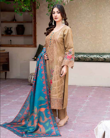Designer Three Piece | Embroidered - Ashi | Luxury Khaddar