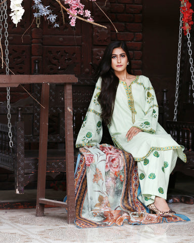 Designer Three Piece | Round Ghera | Embroidered