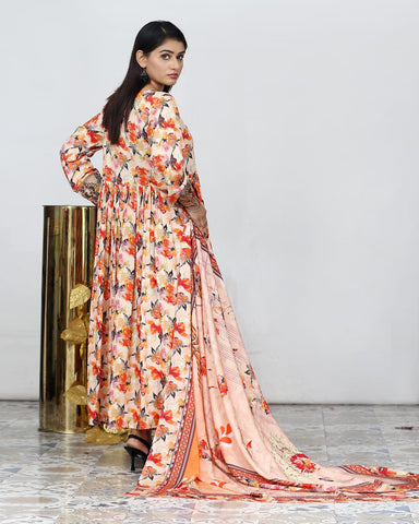 Designer Embroidered Three Piece Maxi/ Frock | Floral Printed | Bana Dora Marina