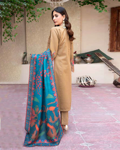 Designer Three Piece | Embroidered - Ashi | Luxury Khaddar