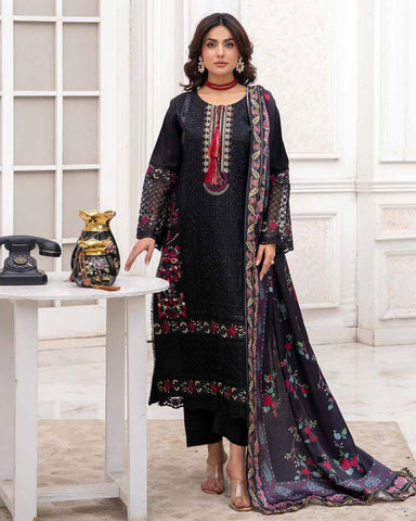 Designer Three Piece | Embroidered - Sadaf | Luxury Dhanak