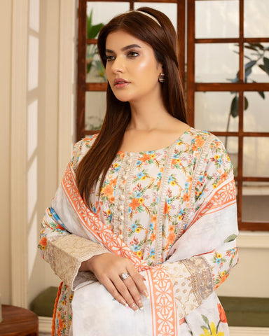 Designer Embroidered Three Piece | Elegant Style | Luxury Winter Cotton