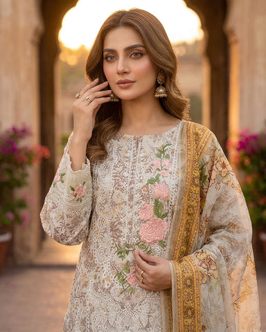 Designer Three Piece | Embroidered - Printicious-I | Cambric Cotton