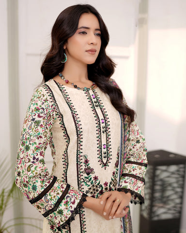 Designer Three Piece | Digital Printed Embroidered | Premium Khaddar