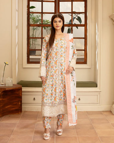 Designer Embroidered Three Piece | Elegant Style | Luxury Winter Cotton