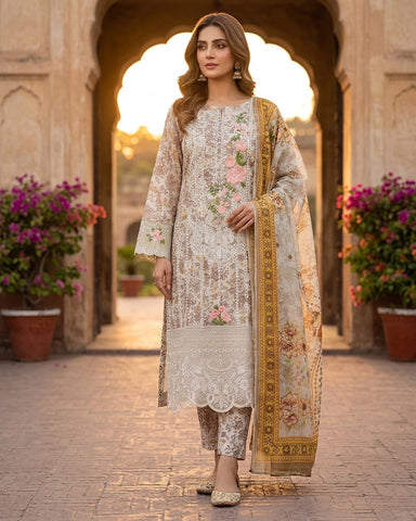 Designer Three Piece | Embroidered - Printicious-I | Cambric Cotton