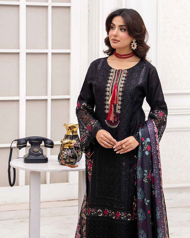 Designer Three Piece | Embroidered - Sadaf | Luxury Dhanak