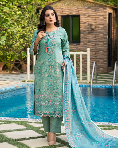 Designer Three Piece | Embroidered - Zouq 2 | Luxury Dhanak