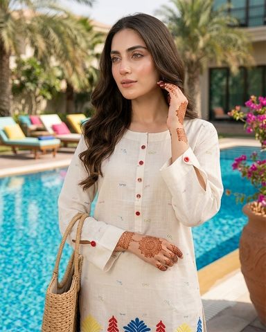 Semi Western Two Piece | Co-Ord Set - Dilnasheen | Slub Cotton