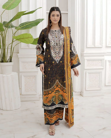 Embroidered Three Piece | Khushbu Printed Series | Luxury Winter Cotton