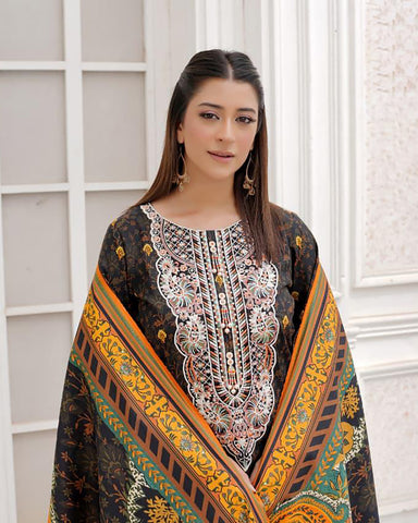 Embroidered Three Piece | Khushbu Printed Series | Luxury Winter Cotton