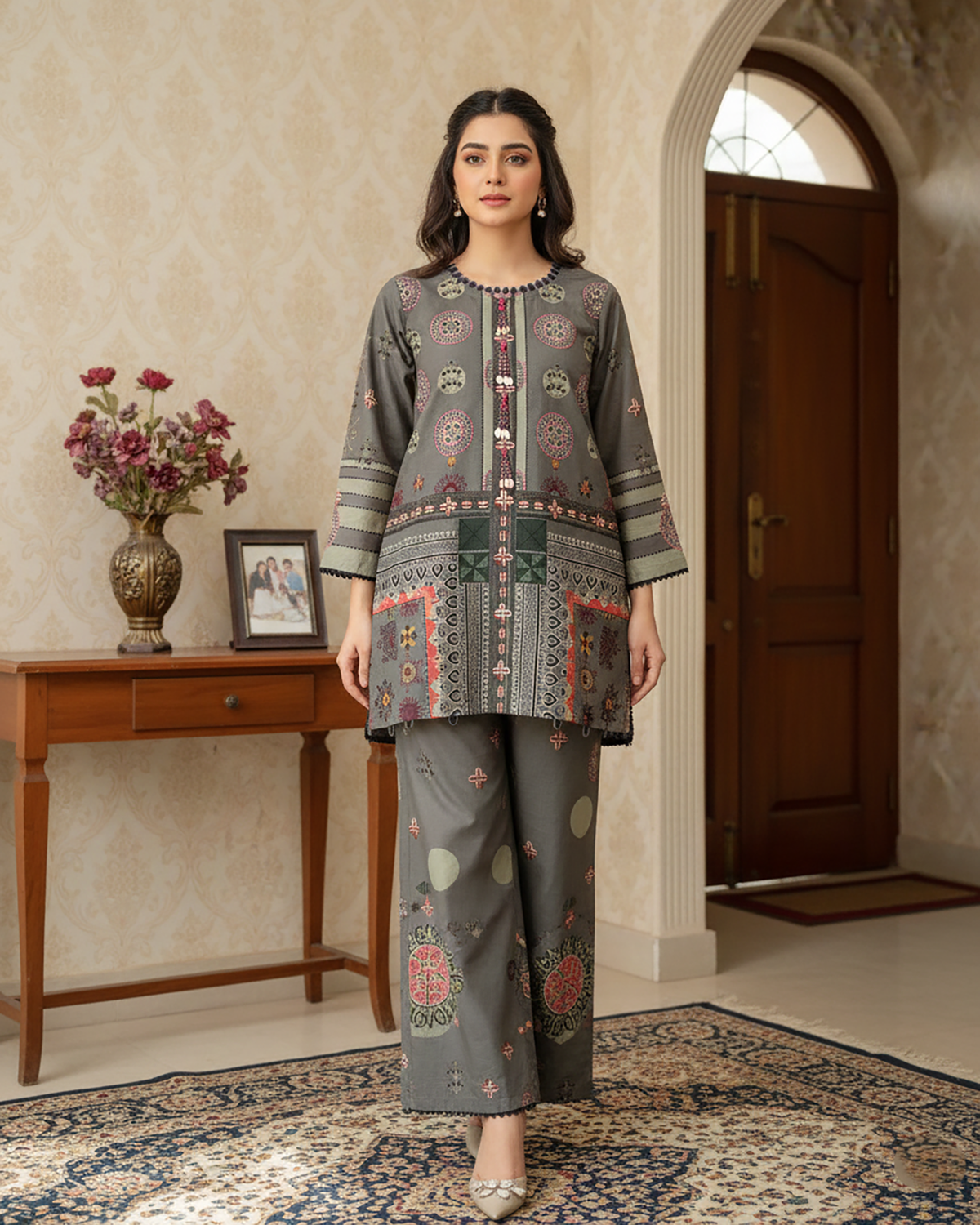 Designer CoOrds Two Piece | Digital Embroidered Prints | Soft Corduroy
