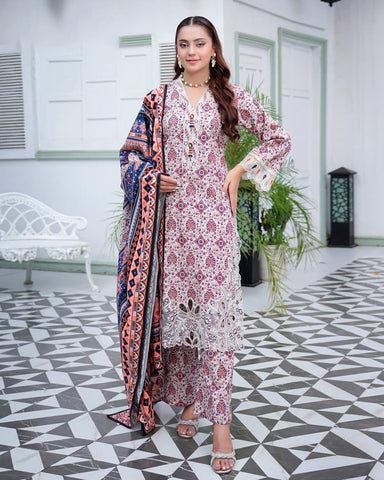 Designer Three Piece | Digital Printed Embroidered | Premium Khaddar