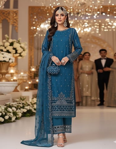 Formal Three Piece | Embroidered Festive-Falsafa | Premium Organza